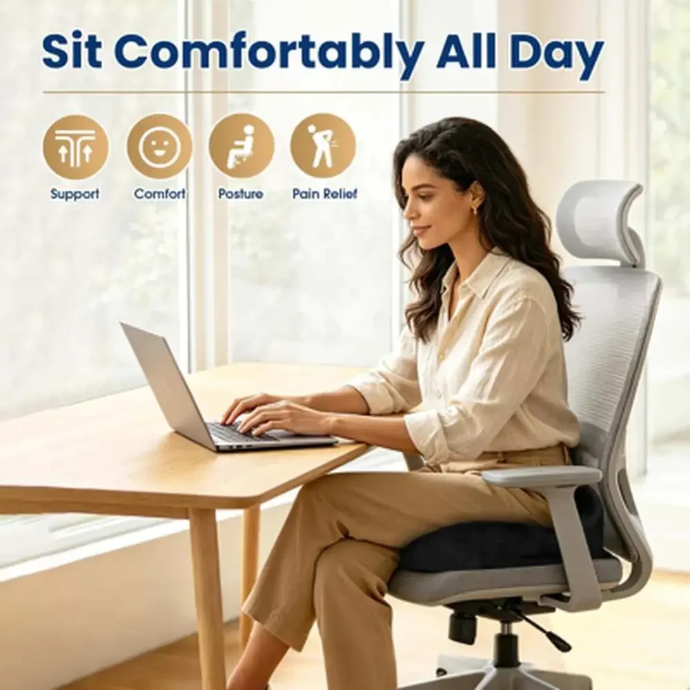 Ergonomic Seat Cushion for Office Chair Memory Foam Coccyx Pain Relief Non Slip